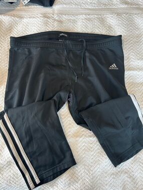 adidas Black Capri Athletic Leggings with Silver Stripes
